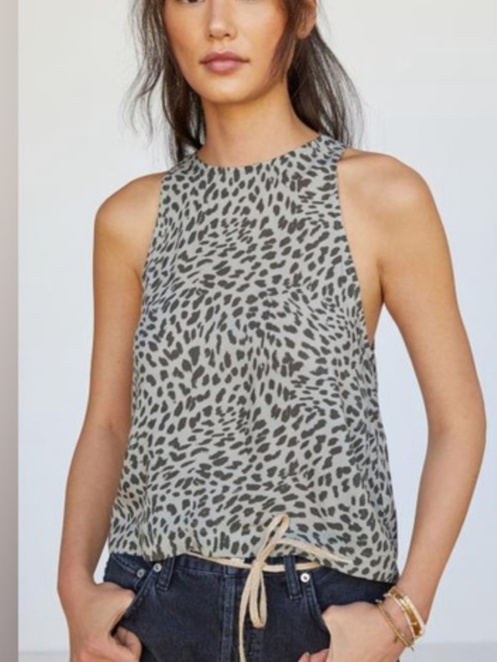 cloth & stone Taupe and Black Leopard-Print Sleeveless Tank Size small